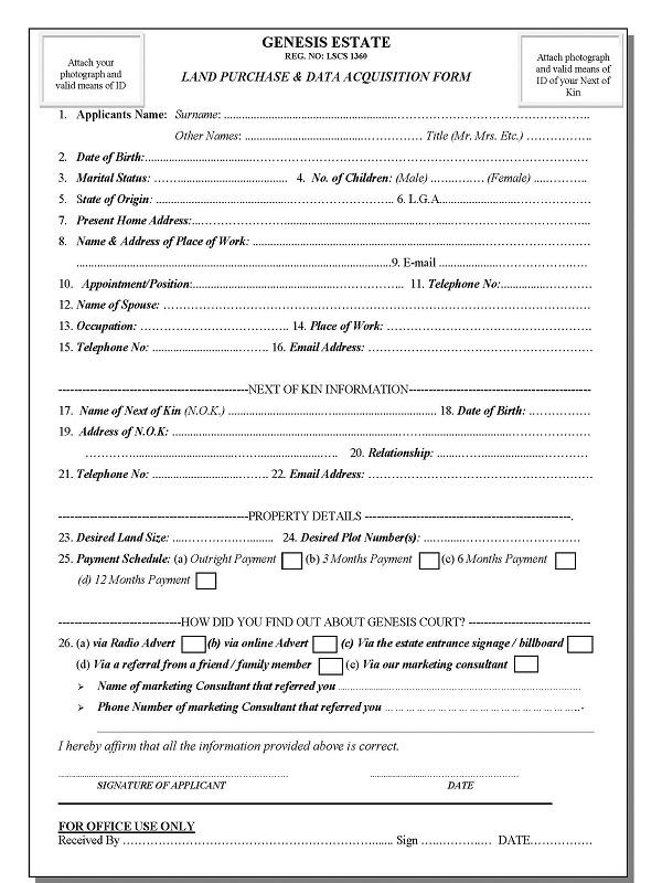 Land Purchase Form